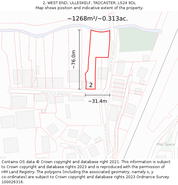 2, WEST END, ULLESKELF, TADCASTER, LS24 9DL: Plot and title map
