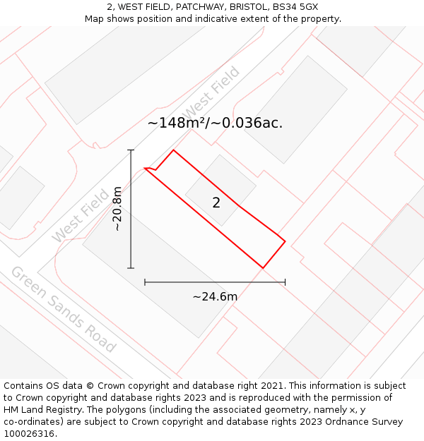 2, WEST FIELD, PATCHWAY, BRISTOL, BS34 5GX: Plot and title map