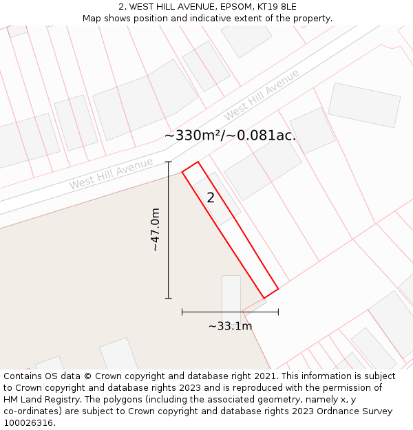 2, WEST HILL AVENUE, EPSOM, KT19 8LE: Plot and title map