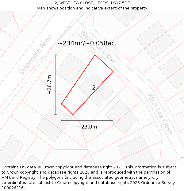 2, WEST LEA CLOSE, LEEDS, LS17 5DB: Plot and title map