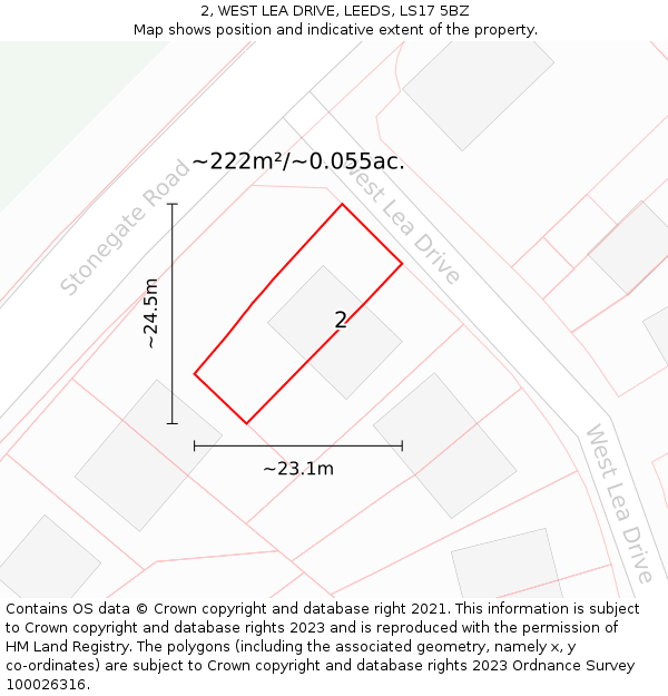 2, WEST LEA DRIVE, LEEDS, LS17 5BZ: Plot and title map
