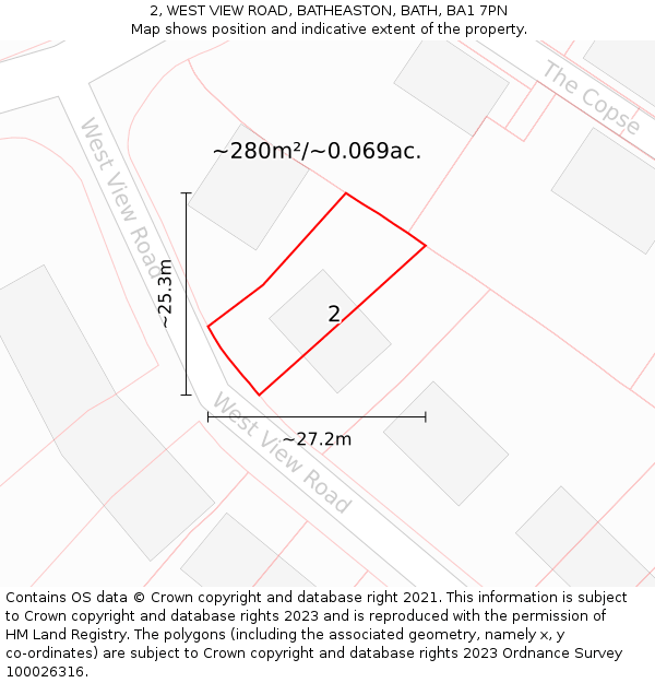 2, WEST VIEW ROAD, BATHEASTON, BATH, BA1 7PN: Plot and title map