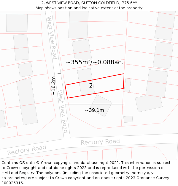 2, WEST VIEW ROAD, SUTTON COLDFIELD, B75 6AY: Plot and title map
