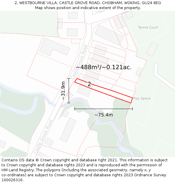 2, WESTBOURNE VILLA, CASTLE GROVE ROAD, CHOBHAM, WOKING, GU24 8EG: Plot and title map