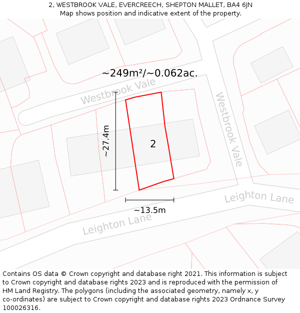 2, WESTBROOK VALE, EVERCREECH, SHEPTON MALLET, BA4 6JN: Plot and title map