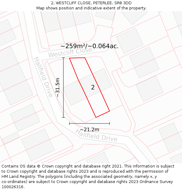 2, WESTCLIFF CLOSE, PETERLEE, SR8 3DD: Plot and title map