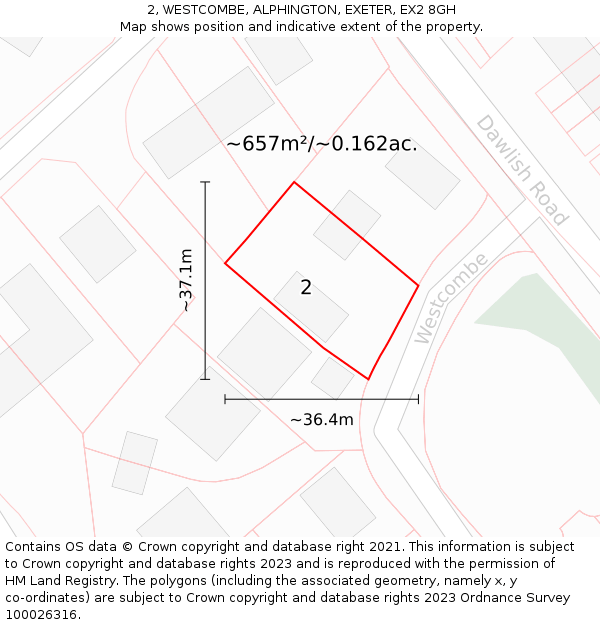 2, WESTCOMBE, ALPHINGTON, EXETER, EX2 8GH: Plot and title map