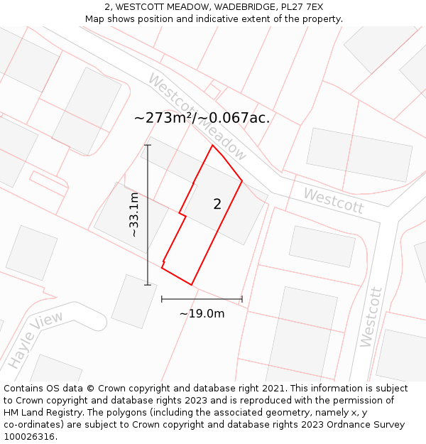 2, WESTCOTT MEADOW, WADEBRIDGE, PL27 7EX: Plot and title map