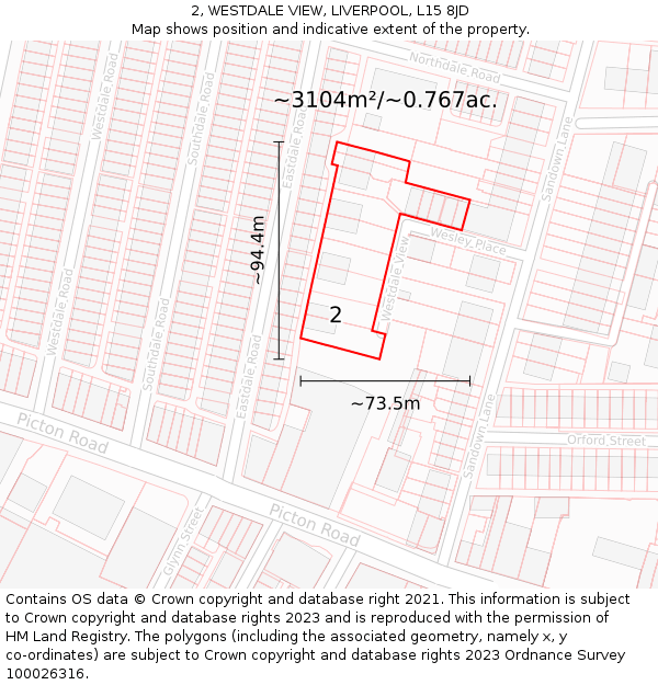 2, WESTDALE VIEW, LIVERPOOL, L15 8JD: Plot and title map