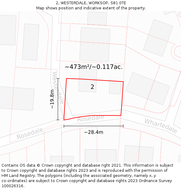 2, WESTERDALE, WORKSOP, S81 0TE: Plot and title map