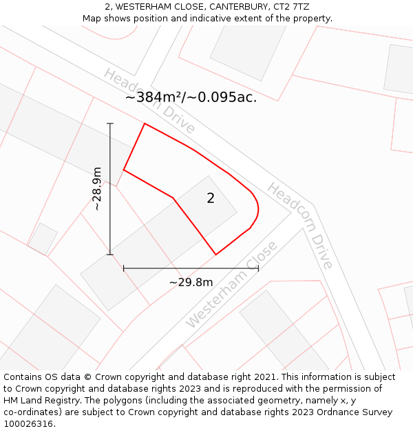 2, WESTERHAM CLOSE, CANTERBURY, CT2 7TZ: Plot and title map