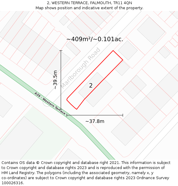 2, WESTERN TERRACE, FALMOUTH, TR11 4QN: Plot and title map