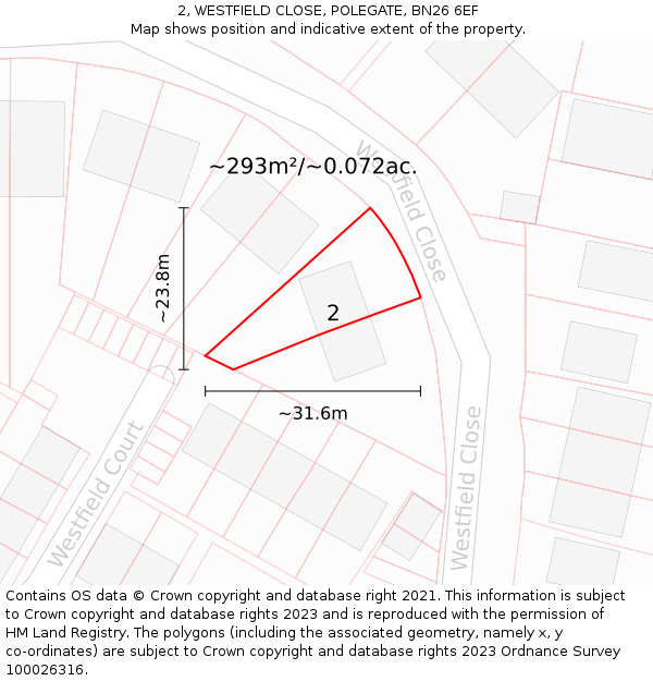 2, WESTFIELD CLOSE, POLEGATE, BN26 6EF: Plot and title map