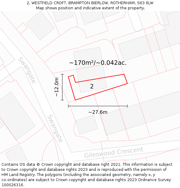 2, WESTFIELD CROFT, BRAMPTON BIERLOW, ROTHERHAM, S63 6LW: Plot and title map