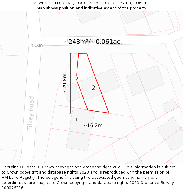 2, WESTFIELD DRIVE, COGGESHALL, COLCHESTER, CO6 1PT: Plot and title map
