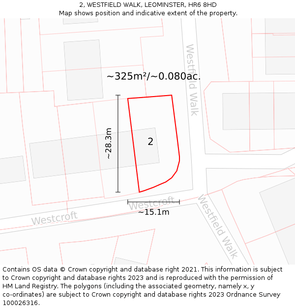 2, WESTFIELD WALK, LEOMINSTER, HR6 8HD: Plot and title map