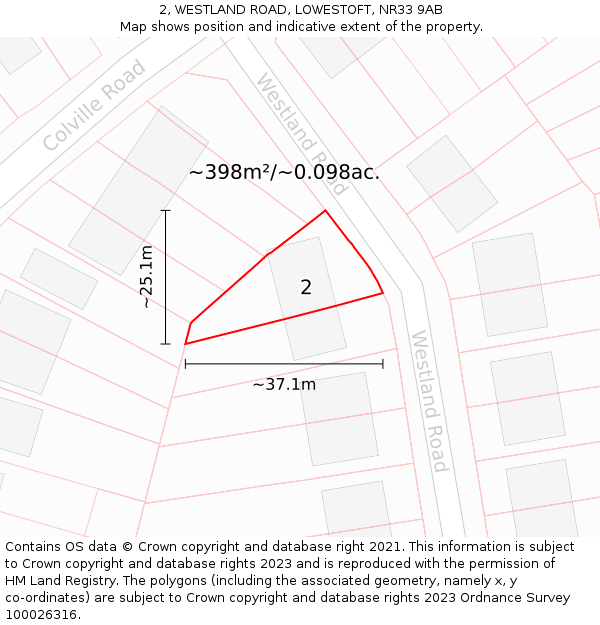 2, WESTLAND ROAD, LOWESTOFT, NR33 9AB: Plot and title map