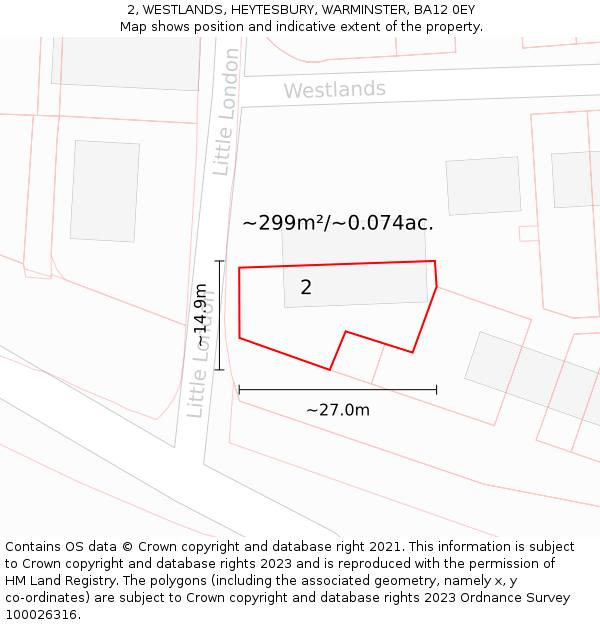 2, WESTLANDS, HEYTESBURY, WARMINSTER, BA12 0EY: Plot and title map