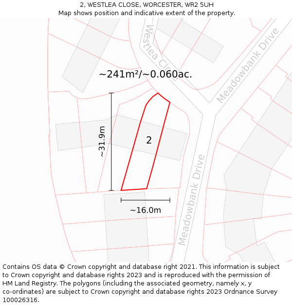 2, WESTLEA CLOSE, WORCESTER, WR2 5UH: Plot and title map