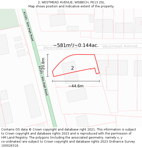 2, WESTMEAD AVENUE, WISBECH, PE13 2SL: Plot and title map