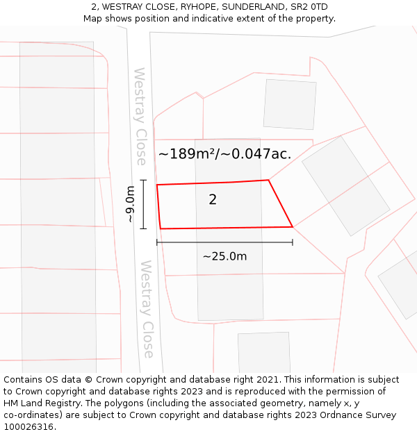 2, WESTRAY CLOSE, RYHOPE, SUNDERLAND, SR2 0TD: Plot and title map