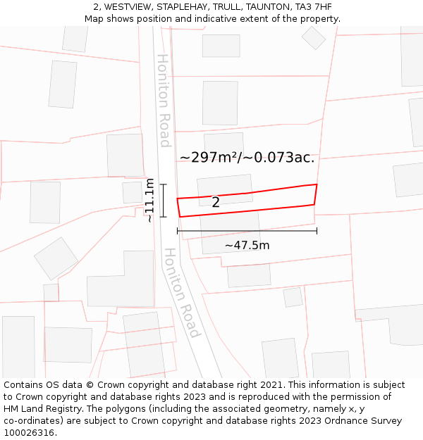 2, WESTVIEW, STAPLEHAY, TRULL, TAUNTON, TA3 7HF: Plot and title map