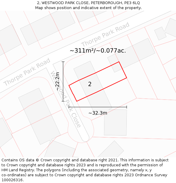 2, WESTWOOD PARK CLOSE, PETERBOROUGH, PE3 6LQ: Plot and title map