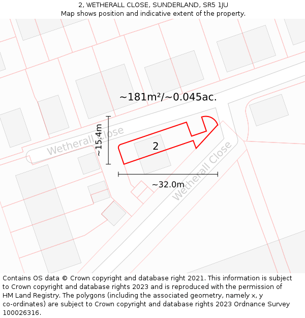 2, WETHERALL CLOSE, SUNDERLAND, SR5 1JU: Plot and title map