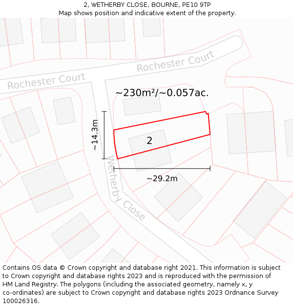 2, WETHERBY CLOSE, BOURNE, PE10 9TP: Plot and title map