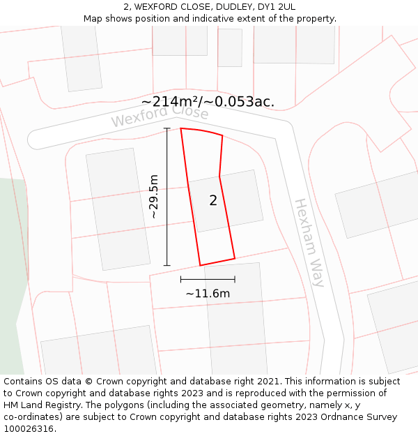2, WEXFORD CLOSE, DUDLEY, DY1 2UL: Plot and title map