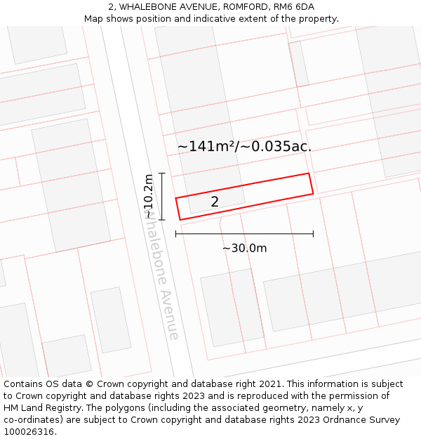 2, WHALEBONE AVENUE, ROMFORD, RM6 6DA: Plot and title map