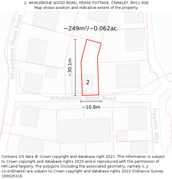 2, WHALEBONE WOOD ROAD, PEASE POTTAGE, CRAWLEY, RH11 9GE: Plot and title map