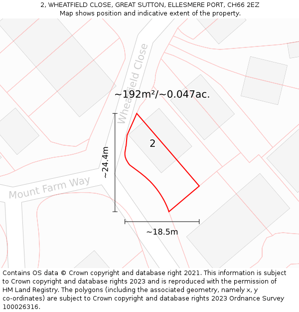 2, WHEATFIELD CLOSE, GREAT SUTTON, ELLESMERE PORT, CH66 2EZ: Plot and title map