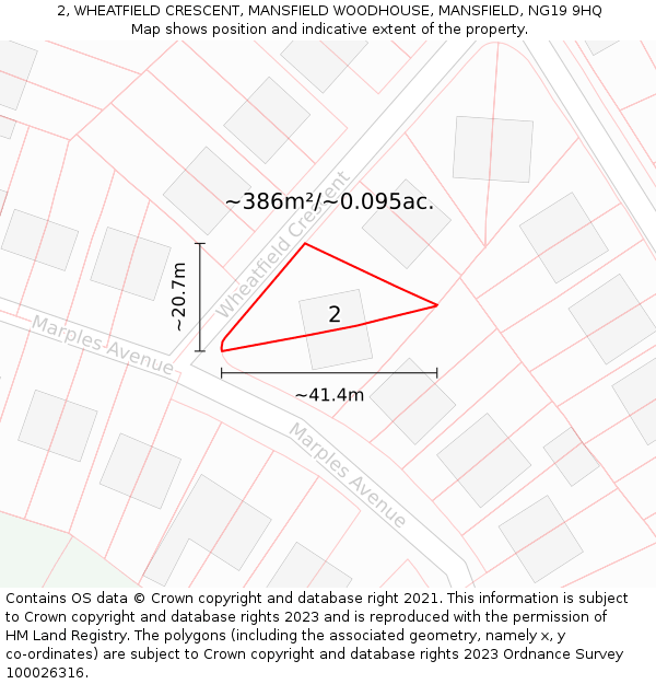 2, WHEATFIELD CRESCENT, MANSFIELD WOODHOUSE, MANSFIELD, NG19 9HQ: Plot and title map