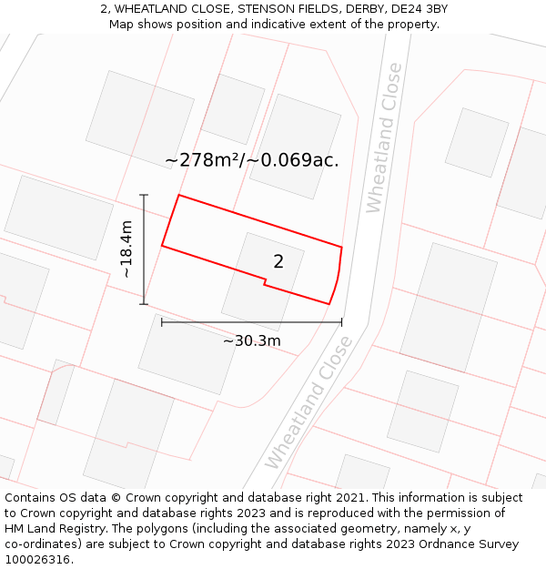 2, WHEATLAND CLOSE, STENSON FIELDS, DERBY, DE24 3BY: Plot and title map