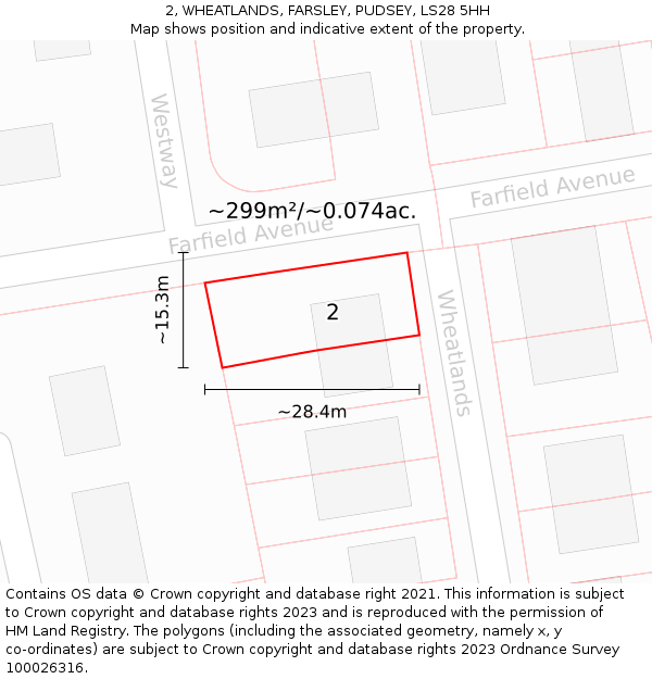 2, WHEATLANDS, FARSLEY, PUDSEY, LS28 5HH: Plot and title map