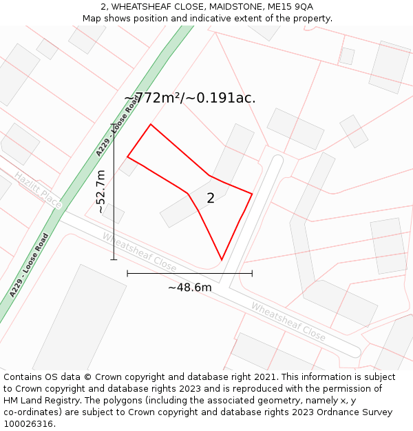 2, WHEATSHEAF CLOSE, MAIDSTONE, ME15 9QA: Plot and title map