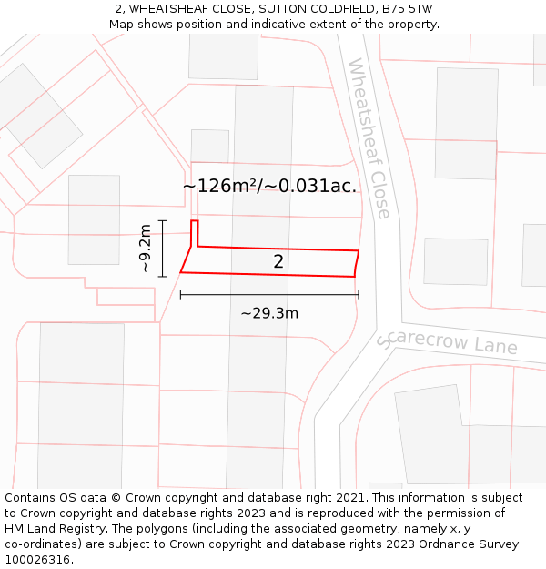 2, WHEATSHEAF CLOSE, SUTTON COLDFIELD, B75 5TW: Plot and title map