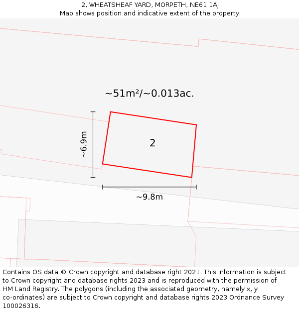 2, WHEATSHEAF YARD, MORPETH, NE61 1AJ: Plot and title map