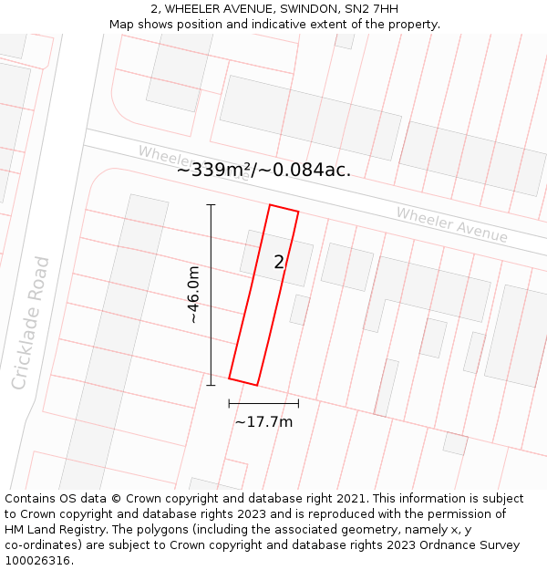 2, WHEELER AVENUE, SWINDON, SN2 7HH: Plot and title map