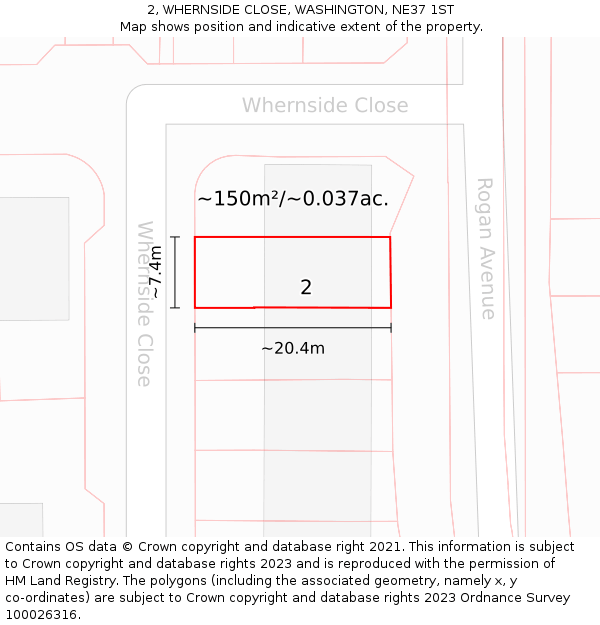 2, WHERNSIDE CLOSE, WASHINGTON, NE37 1ST: Plot and title map