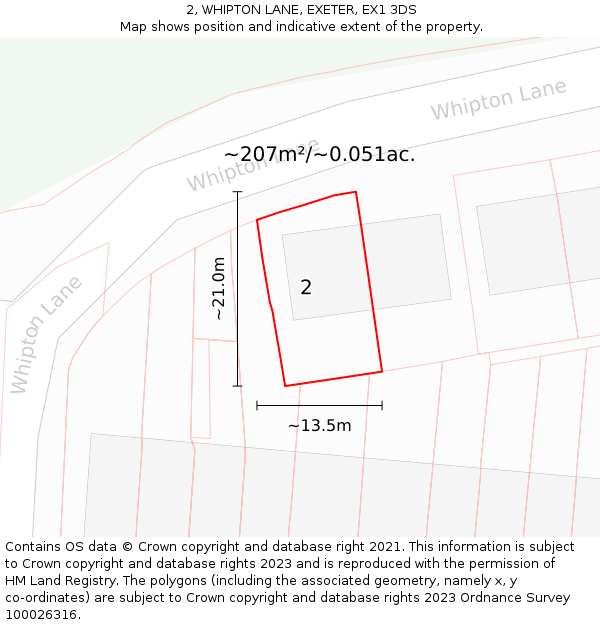 2, WHIPTON LANE, EXETER, EX1 3DS: Plot and title map