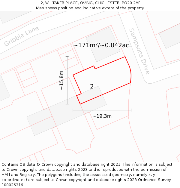 2, WHITAKER PLACE, OVING, CHICHESTER, PO20 2AF: Plot and title map
