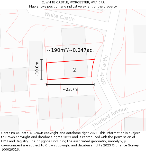 2, WHITE CASTLE, WORCESTER, WR4 0RA: Plot and title map