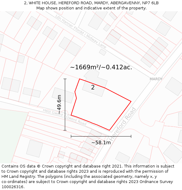 2, WHITE HOUSE, HEREFORD ROAD, MARDY, ABERGAVENNY, NP7 6LB: Plot and title map