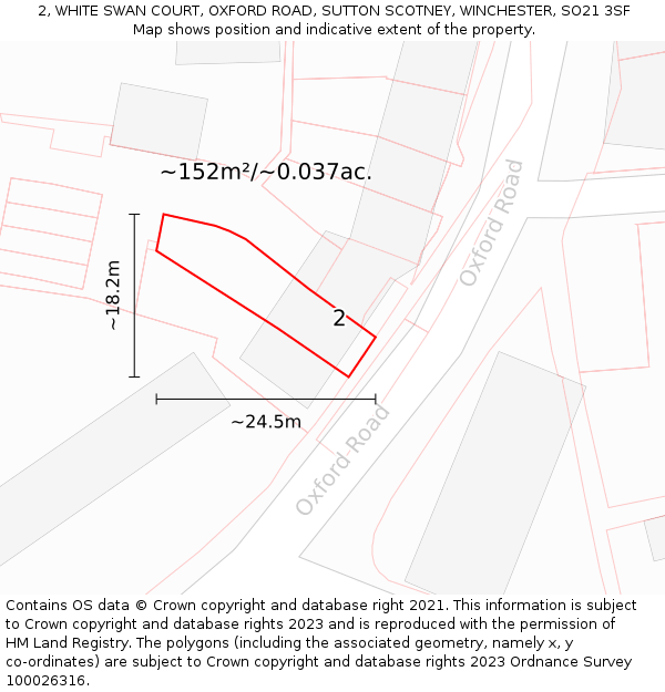 2, WHITE SWAN COURT, OXFORD ROAD, SUTTON SCOTNEY, WINCHESTER, SO21 3SF: Plot and title map