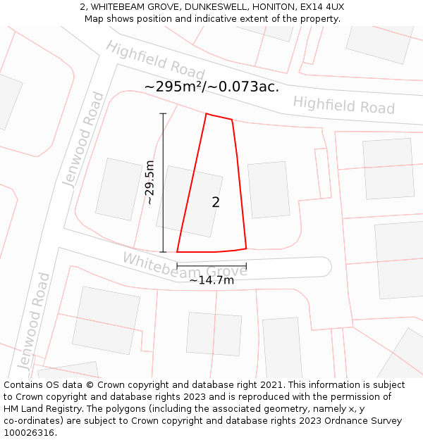 2, WHITEBEAM GROVE, DUNKESWELL, HONITON, EX14 4UX: Plot and title map