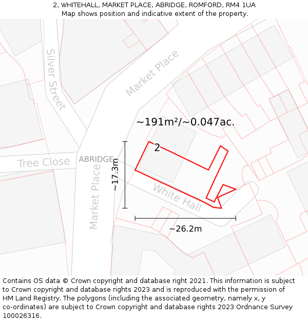 2, WHITEHALL, MARKET PLACE, ABRIDGE, ROMFORD, RM4 1UA: Plot and title map