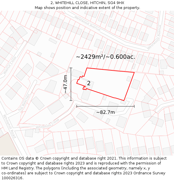 2, WHITEHILL CLOSE, HITCHIN, SG4 9HX: Plot and title map