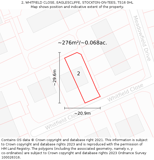 2, WHITFIELD CLOSE, EAGLESCLIFFE, STOCKTON-ON-TEES, TS16 0HL: Plot and title map